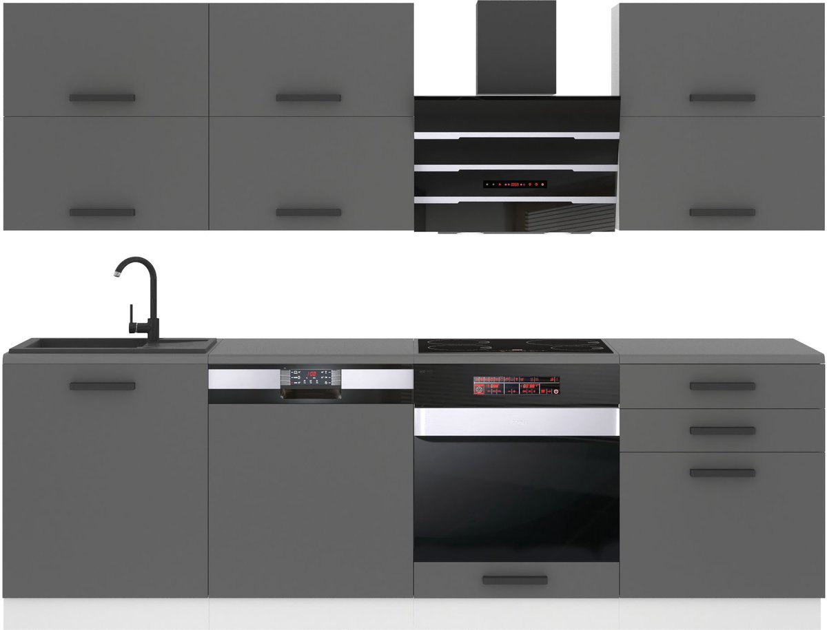 BELINI Keukenblok MADISON - Keukenmeubel Set 240 cm Zilver Mat met Werkbladen - Boven- en Onderkasten