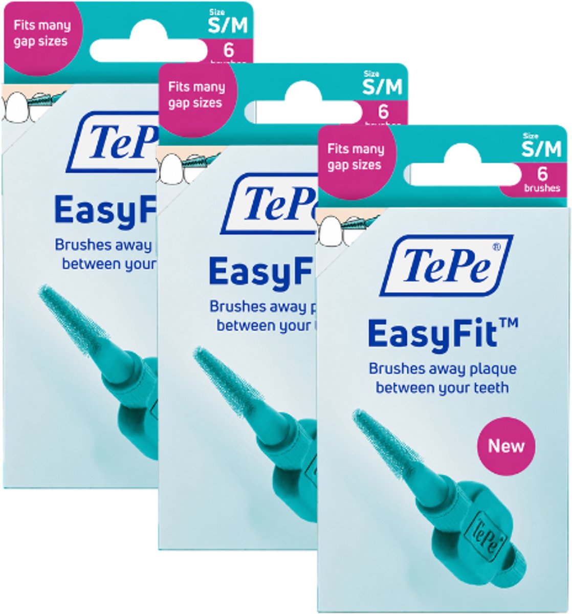 TePe EasyFit Interdentale Ragers Maat S/M Blauw (Turquoise) - 3 x 6 stuks