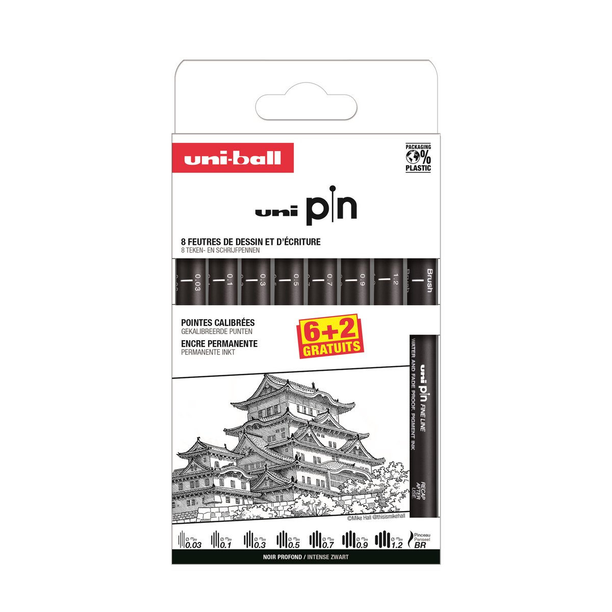 Uni Pin Fineliners set 6+2 Gratis ASP025