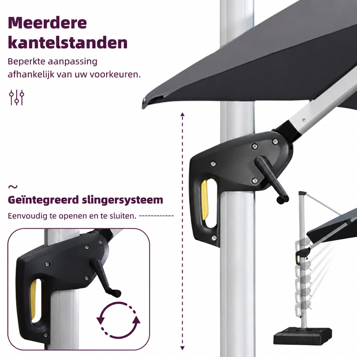 Purple Leaf Ronde zweefparasol met ledverlichting Ø330 cm - Grijs