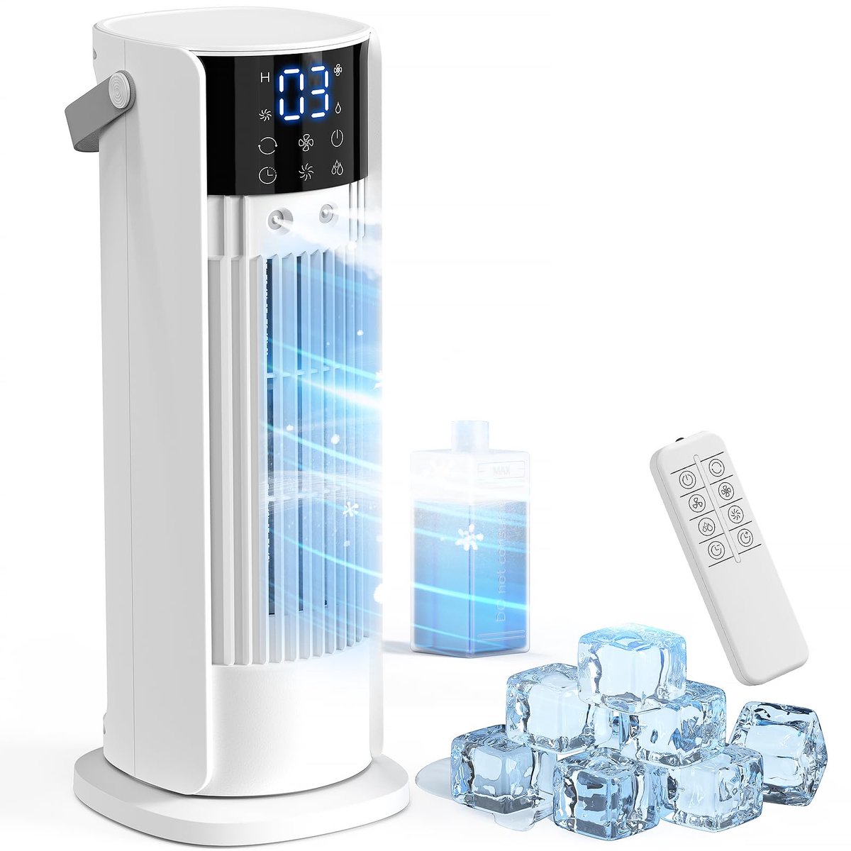 SnelShoppen - Draagbare Airconditioning Zonder Slang, 4-in-1 Koelventilator met 3 Snelheden, 90° Oscillatie, Nevelfunctie, LED-Display, Afstandsbedien