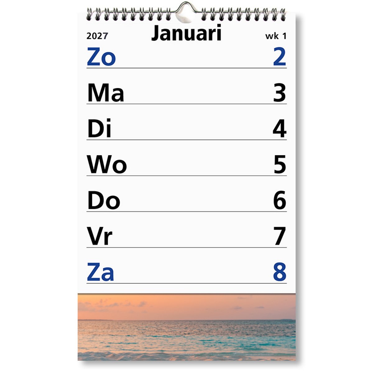 Castelli - Grote Cijferkalender op schild 2027- week - formaat 21x31.5cm - veel schrijfruimte - ongeveer A4 formaat - dekblad/schild Strand
