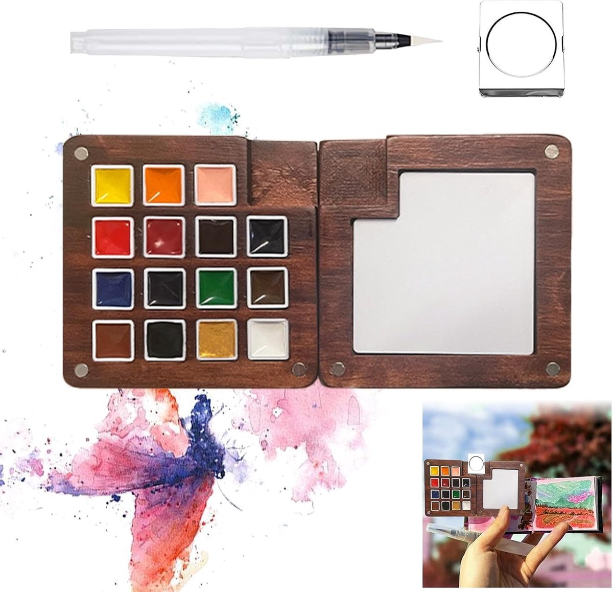 Mini Aquarel Waterverfset: 15 kleuren, ideaal voor volwassenen onderweg