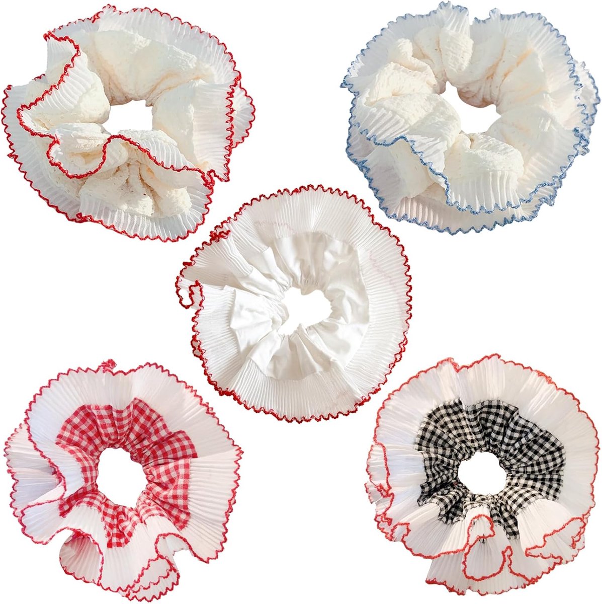 SnelShoppen - Pack van 5 Grote Haarbanden, Elastische Haargummis voor Vrouwen, Luxe Zijden Scrunchies voor Glad en Krullend Haar in Wit, Perfect voor