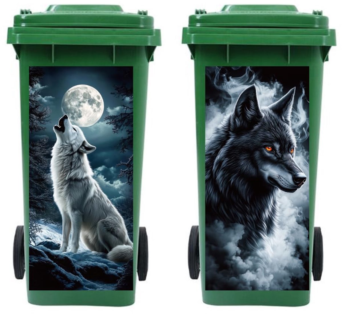 SnelShoppen - Grote Afvalbak Stickers Wolf Motief 2 Stuks, Waterdichte Zelfklevende Stickers voor Tuin en Buiten, 15" x 32", Decoratie voor Afvalconta
