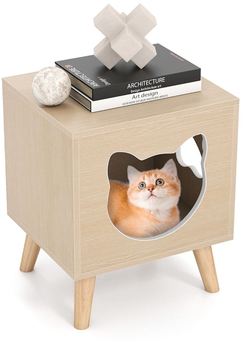 Kattenhuis - Voor buiten - Hok - Kooi - Bench - Ren - 1 verdieping - duurzaam - Naturel