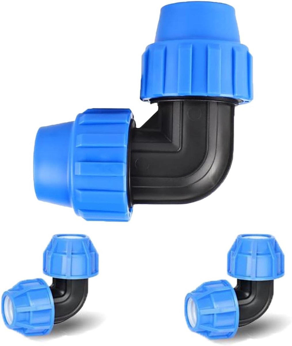 3pcs PP Fitting Screw Connection for PE Pipe 32mm, Clamp Connector, 32mm PE Pipe, Screw Connection, Angle 90 Degrees - ShopVlot