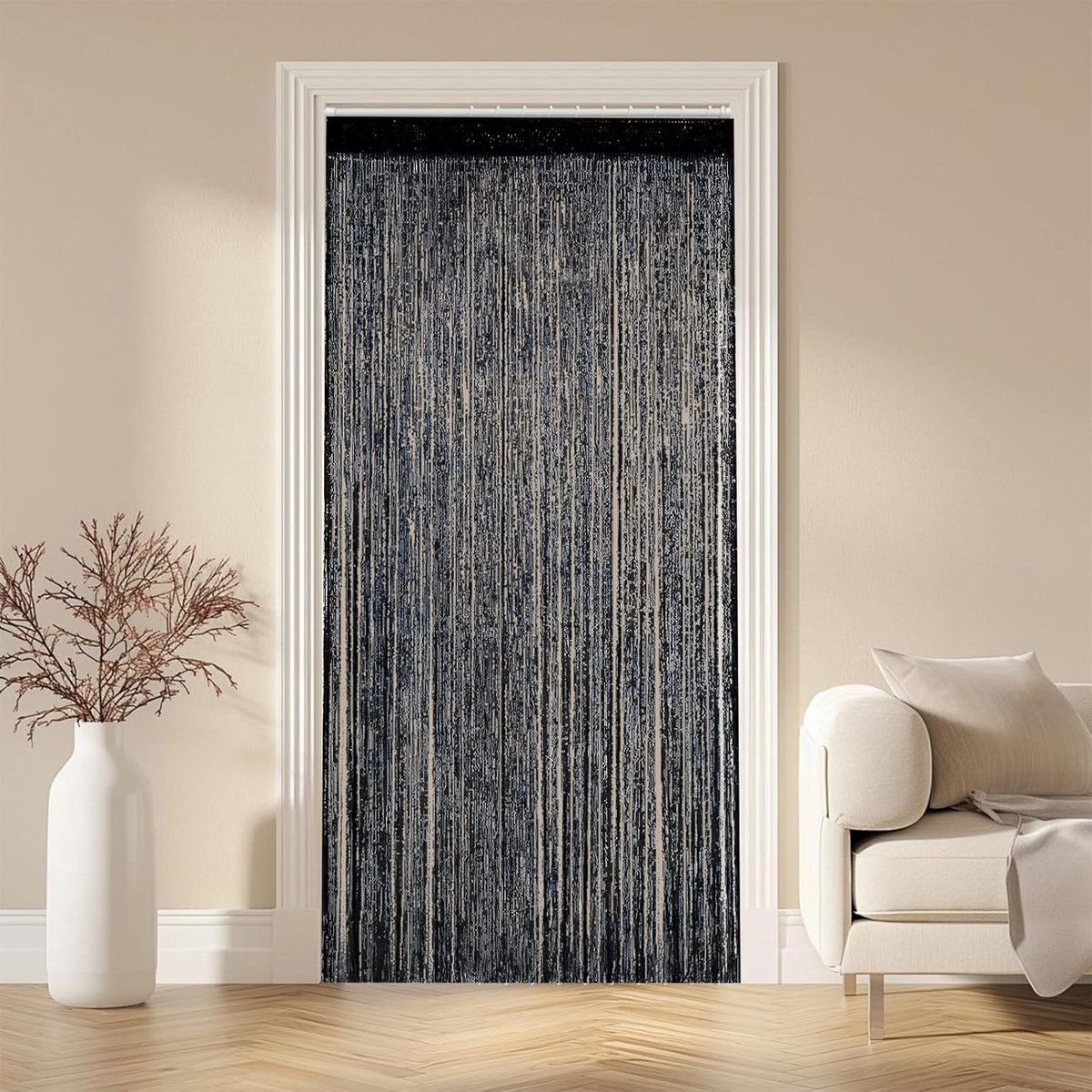 SnelShoppen - Draadgordijn Vliegengordijn Deurgordijn 100 x 200 cm Parelgordijn Insectenbescherming Balkon Deurgordijn Vliegbescherming Zwart voor Bru