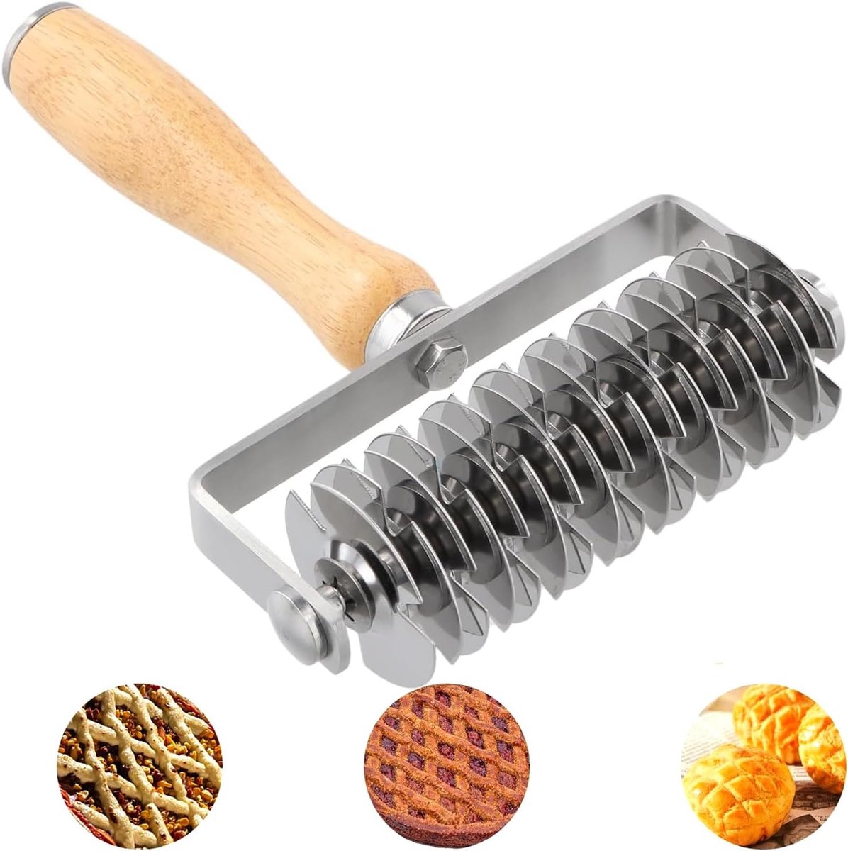 Stainless Steel Puff Pastry Cookie Cutters for Pastry Pastry Pastry Dough with Wooden Handle Grid Roll Cutter Cookie - ShopVlot