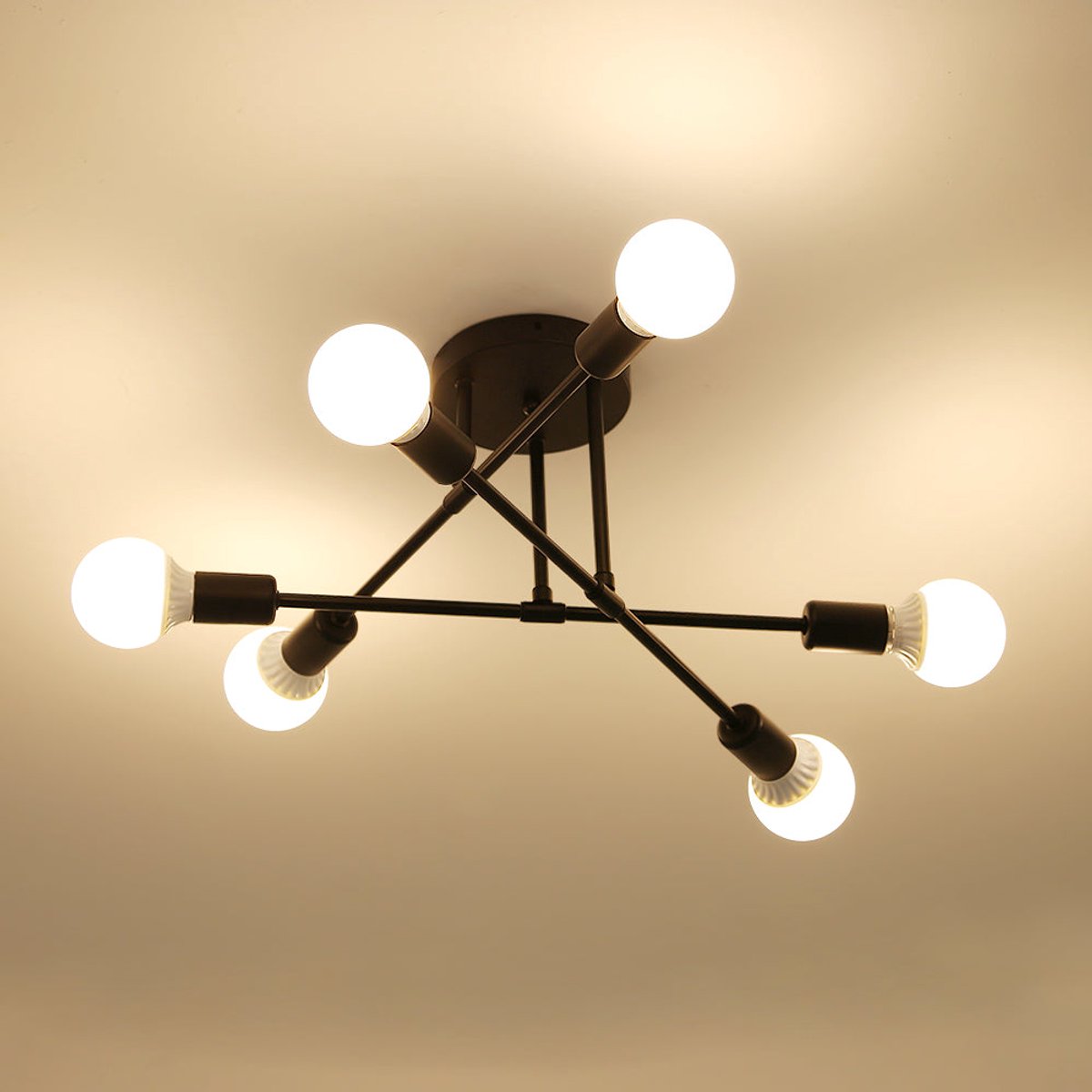 Riserva Industriële Plafondlamp - Zwart - 6x E27 Fitting - Vintage Metalen Plafondlamp - Retro Plafondverlichting voor Woonkamer, Eetkamer en Slaapkamer
