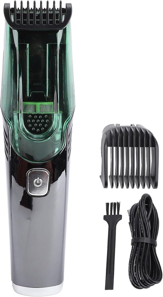 SnelShoppen - Draadloze Haartrimmer met Vacuüm, Geluidsarm en Sterke Motor, LED Display, 1400MAh, Ideaal voor Baard en Snor, Voor Mannen