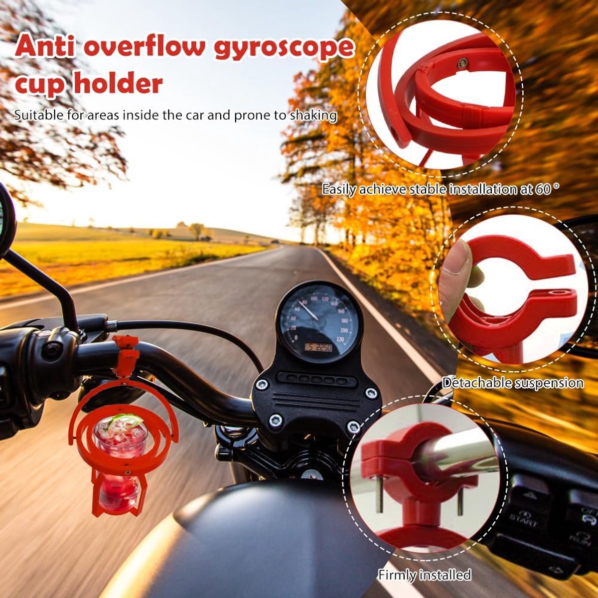 SnelShoppen - Gyroscopische Drinkhouder Set van 2 - 360° Rotatable Bekhouder - Zelfbalancerende Drinkhouder voor Fiets, Auto, Motor, Rolstoel - Rood -