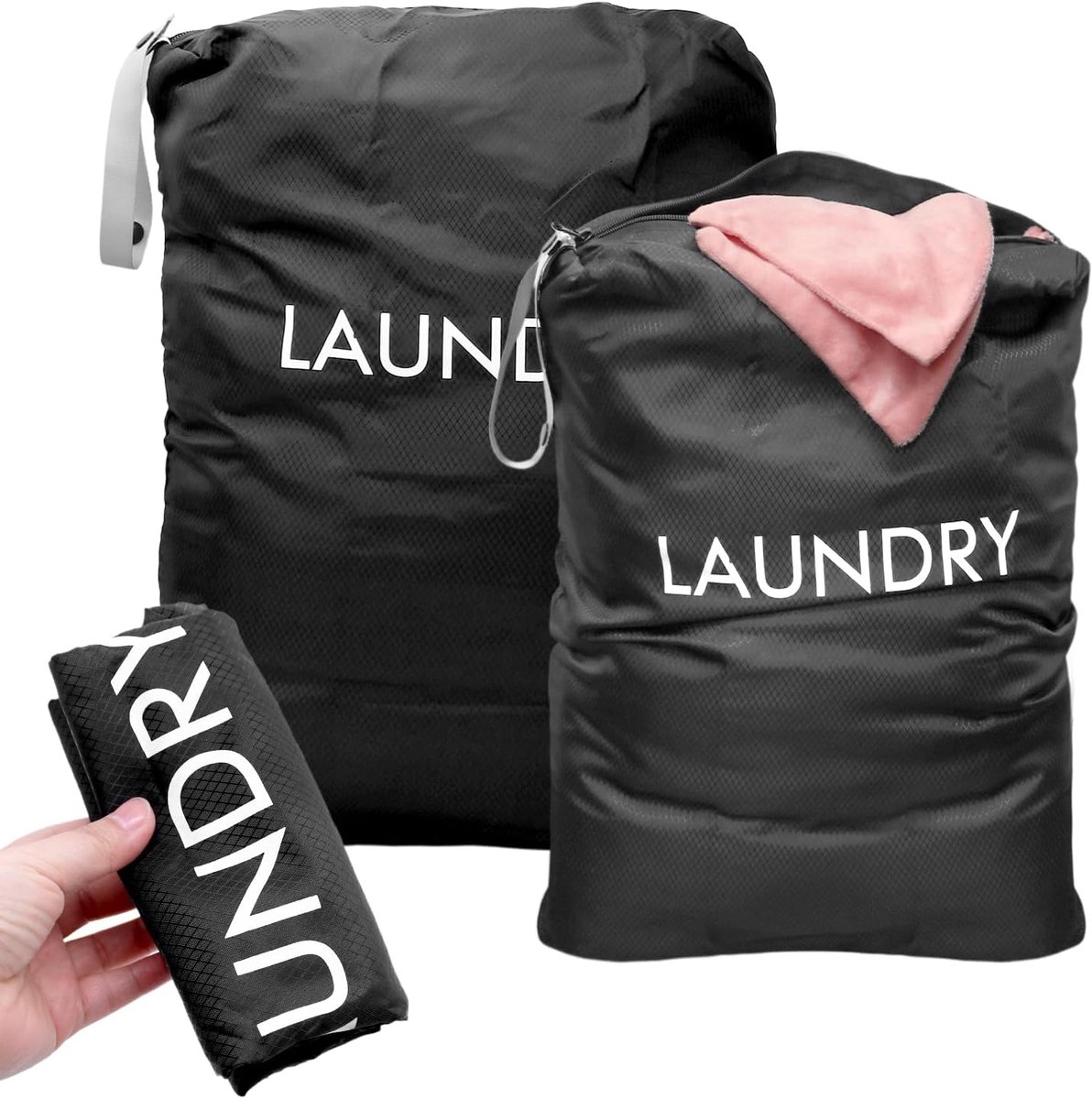 2 Pcs Zipper Laundry Bags, Waterproof Travel Laundry Bag for Dirty Laundry, 2 Sizes, Foldable Dirty Laundry Bag for - ShopVlot