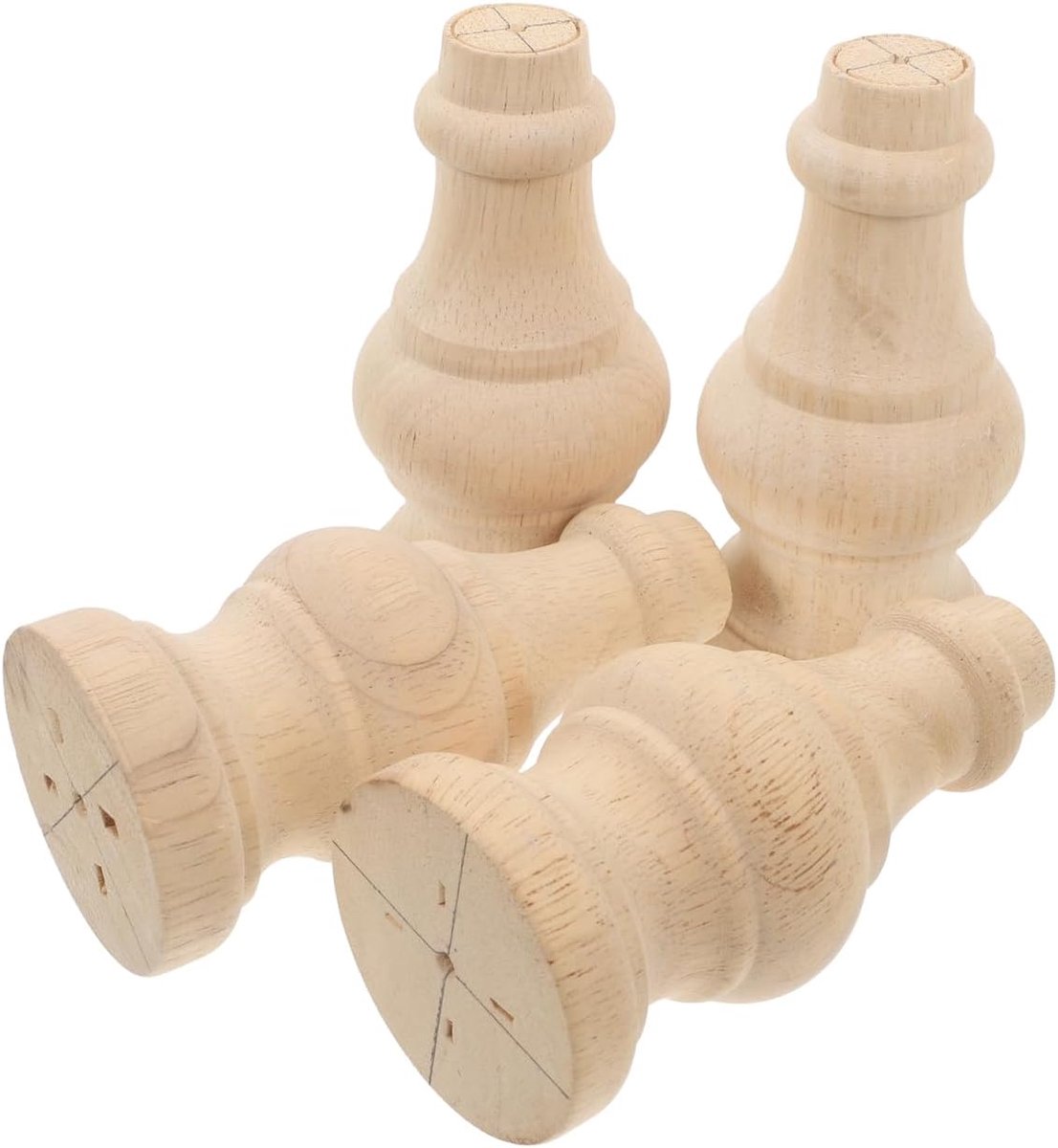 SnelShoppen - 4 Stuks Massief Houten Meubelpoten Ongegrond Verfijnde Ronde Houten Poten voor Sofa, Bed, Kast, Vervangingspoten, DIY Vervangingspoten,