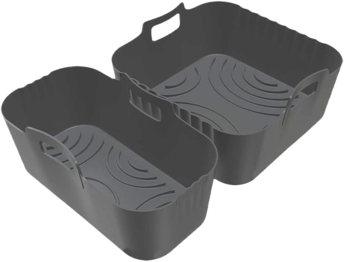 Airfryer Bakje Silicone - Frituurpan Liners - Koken Bakken - Dubbele Compartimenten - 24 x 17.6 cm - Grijs