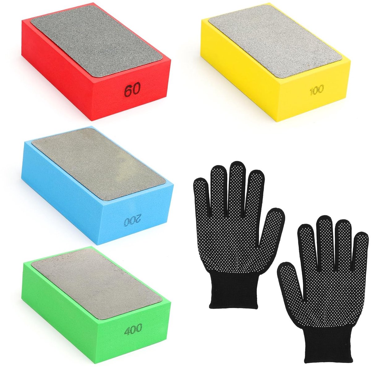 SnelShoppen - 4 Stuks Diamanten Hand Polijstpads, Tegels Schuren 60/100/200/400 Polijstpad Blok Schuurblok Hand Schuurpad voor Steen Keramiek en Glas