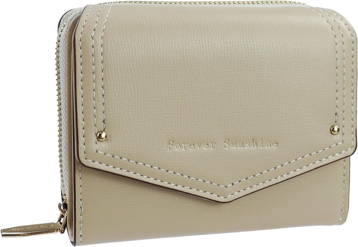 Portemonnee grote capaciteit - trifold PU leer - beige - ideaal voor kaarten en muntgeld - ShopVlot