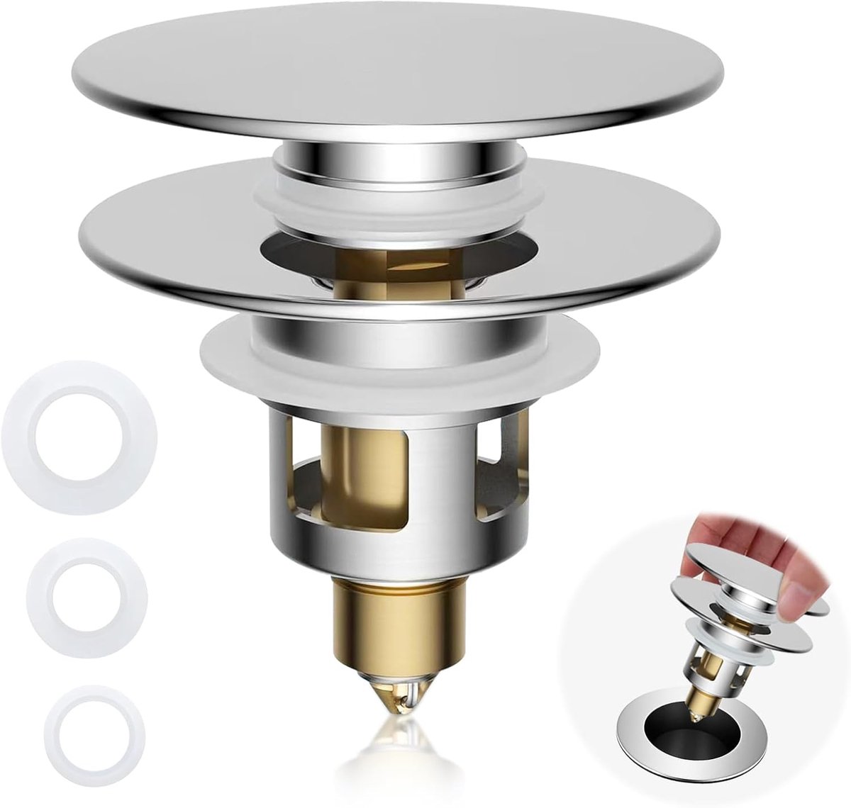 Basin Plug Universal Drain Plug (25 - 46 mm) Brass Drain Valve Drain Strainer Drain Kit Stopper, Basin, Bounce Core - ShopVlot