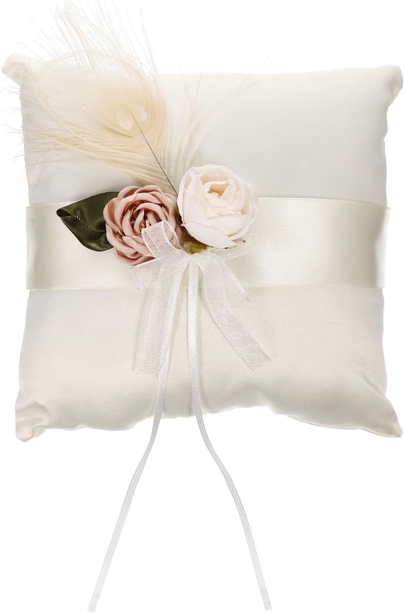 SnelShoppen - Satin Ring Kussen met Bloemen voor Trouwen - Elegante Ringhouder voor Huwelijk - Veilig voor Trouwringen en Sieraden - Romantisch Trouwe
