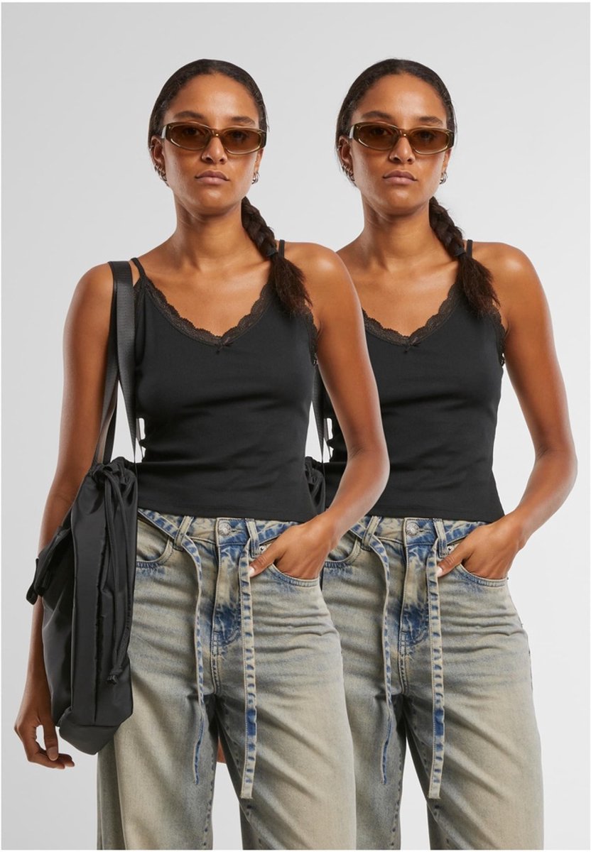 Urban Classics VNeck Lace Mouwloze top 3XL Zwart