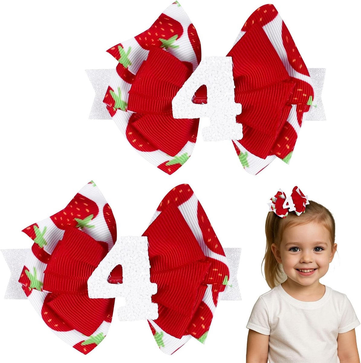 Haarstrikjes voor meisjes - 2-pack verjaardagsstrikjes - aardbei roze & blauw - ShopVlot