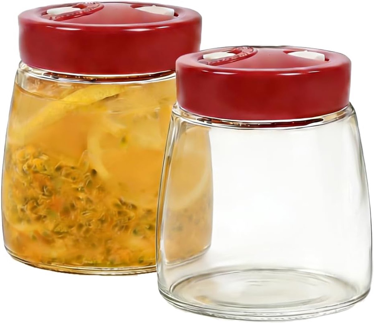 Fermentation Glass Set of 2, 1 Litre Fermentation Glass with Air Valve, Preserving Glass for Kimchi, Sauerkraut - ShopVlot