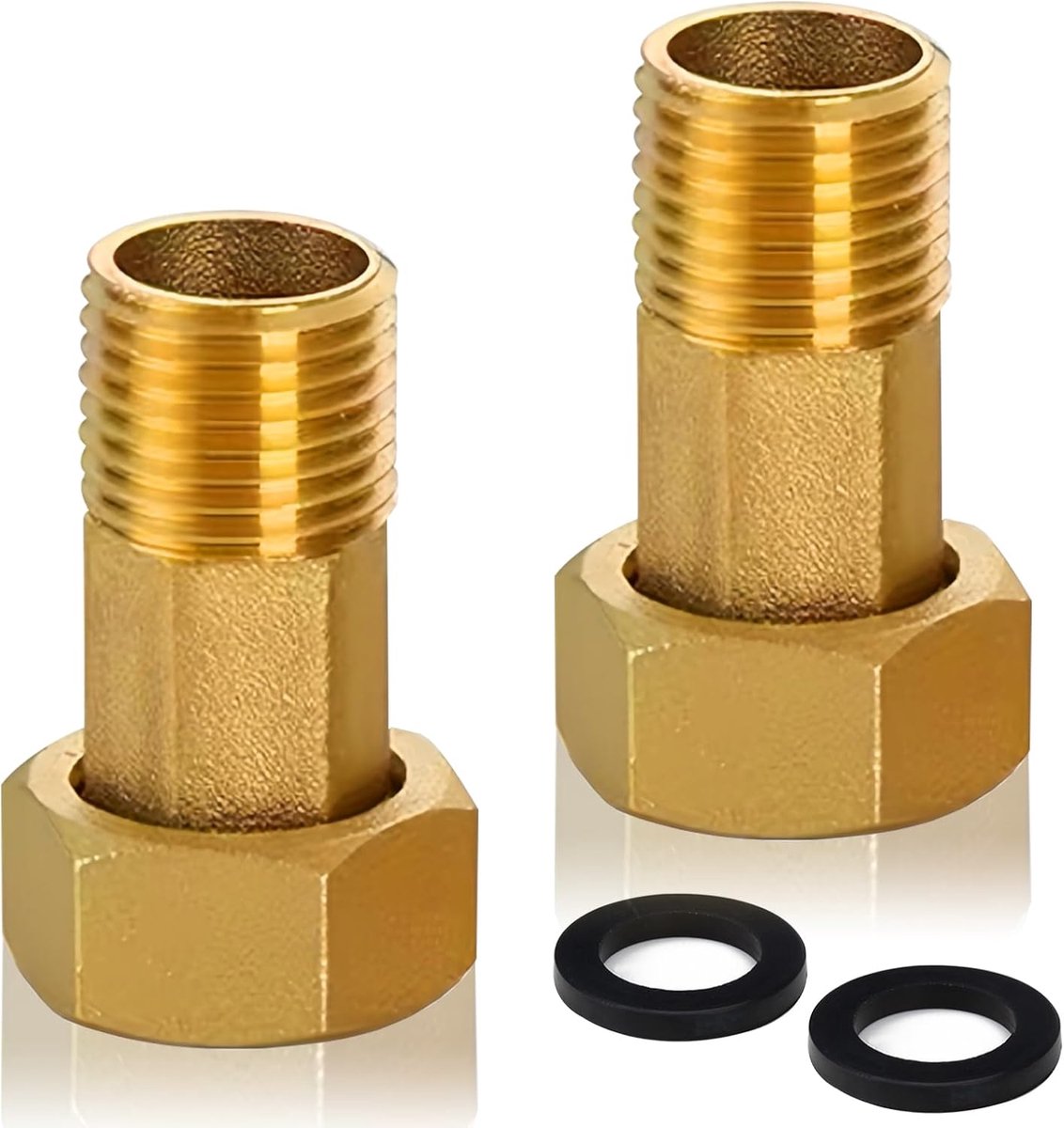 SnelShoppen - 2 Stuks Messing Watermeter Verschraubingen, 1/2 Inch AG x 3/4 Inch IG, Verstelbare Verbinding, DN15 naar DN20, Draadverbinding voor Wate
