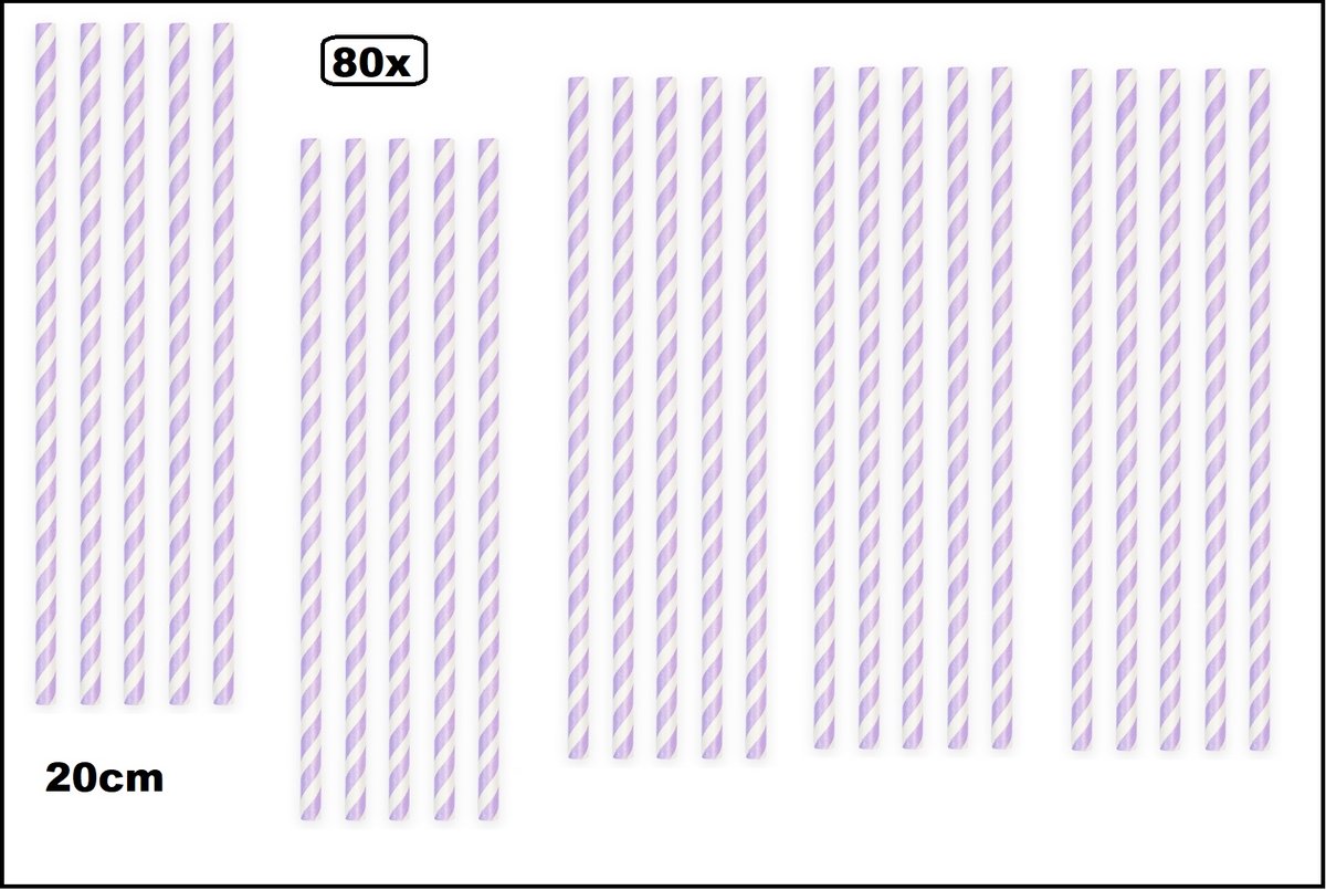 80x Papieren rietjes stripes lila/wit - 100% biologisch afbreekbaar - Thema party feest festival uitdeel rietje drinken