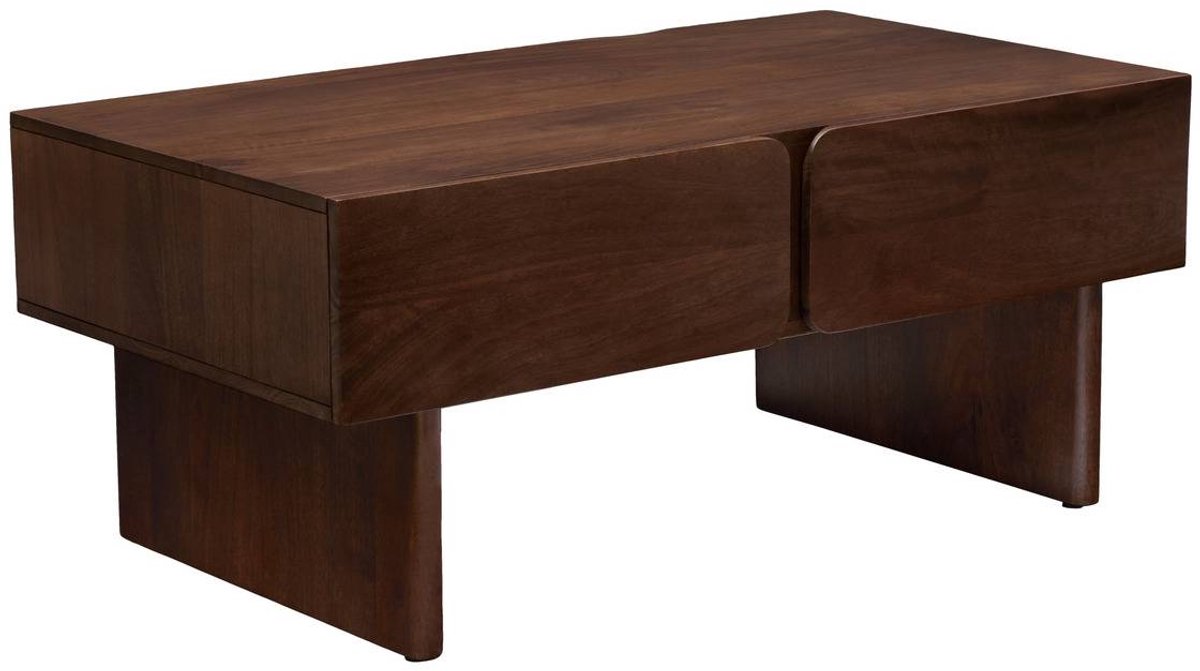 Table basse rectangulaire 2 tiroirs 2 niches Nyero 60x109cm marron