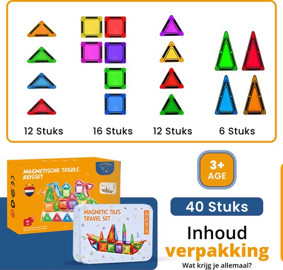 GOUDHARD® Magna Tiles Travel Set - Magnetic Tiles Travel – Magnetisch Speelgoed – 160 Stuks – Educatief Speelgoed – Inclusief handleiding – Magnetische Tegels – Bouwstenen - Magnetische - Inclusief 4 Opbergdoosjes - Mini Magnetic Tiles