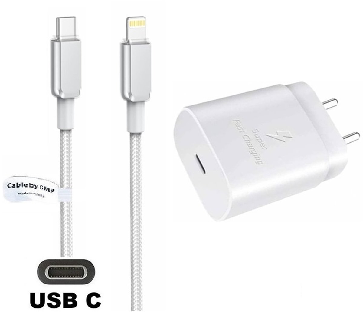 OneOne 25W super snellader en screenprotector van glas voor iPhone 13 Pro Max en iPhone 14 Plus + 1,0m USB C naar Lightning kabel. PD lader. Universele oplader adapter. Glazen screenprotector past op Apple iPhone 13 Pro Max & iPhone 14 Plus