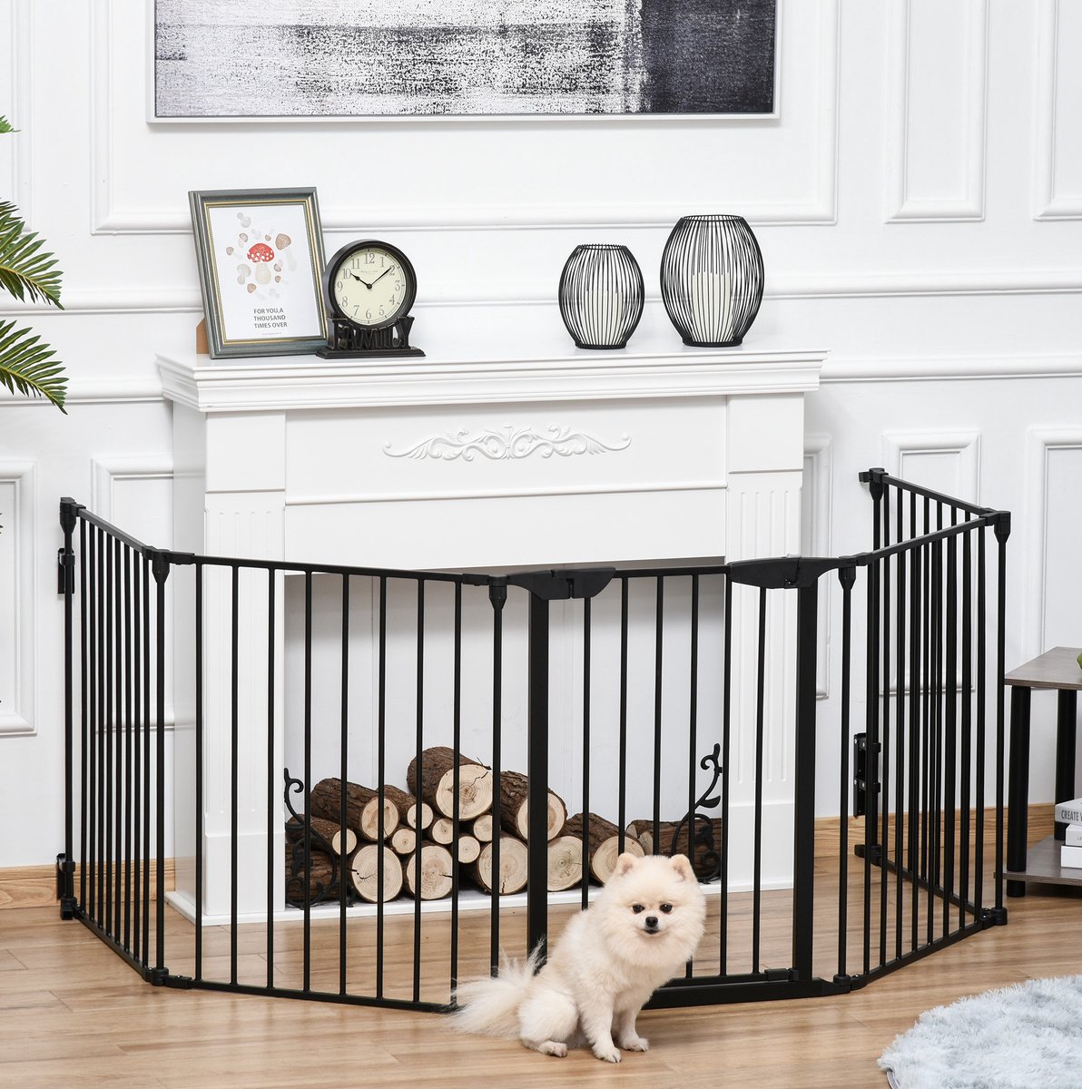 COVREO Puppyren 300 x 74,5 cm zwart, metaal opvouwbaar 5-delig met deur