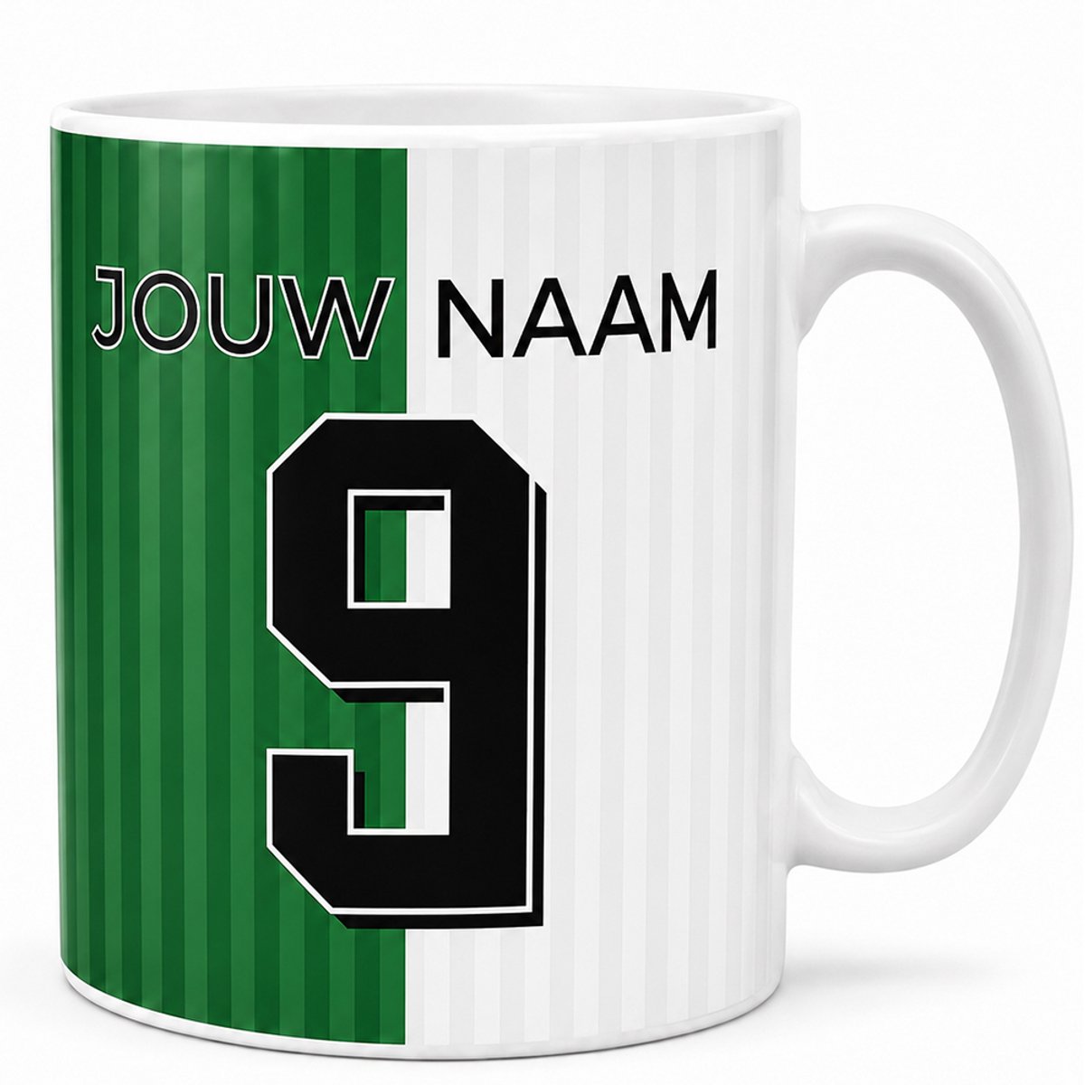 Voetbalmok Fan Collection – Kleur Groen – Gepersonaliseerde Mok met Naam en Rugnummer – Voetbal Mok – 325 ml