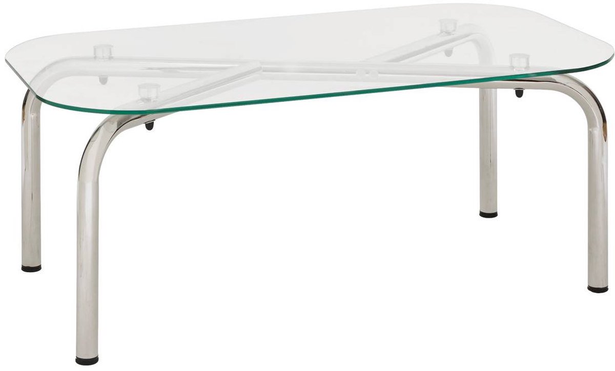Ovale salontafel van gehard glas met verchroomd stalen onderstel HECATE