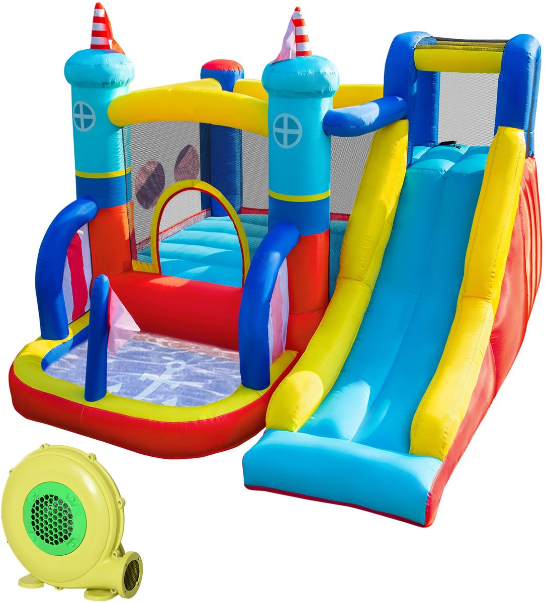 ECTEATOY® Opblaasbaar Springkasteel 4-in-1 voor Kinderen 3-8 Jaar - met Glijbaan en Zwembad - Waterpark - 265x260x200 cm