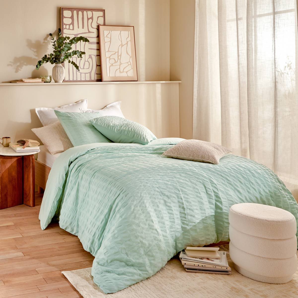 3-delige beddenset met geplooide strepen