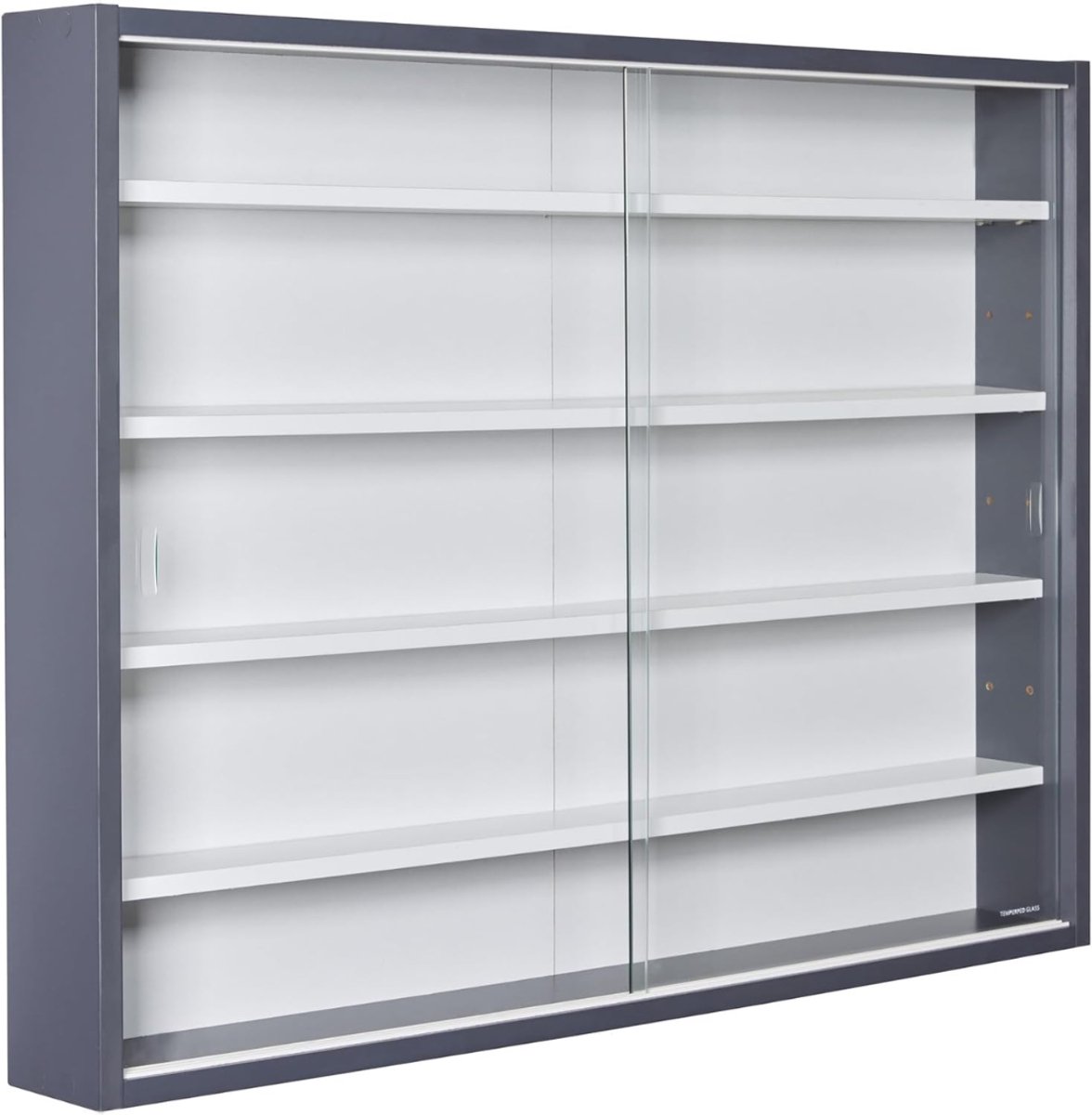 KIRA® Vitrinekast Met Glas - Hangplank - Hangende Vitrinekast met Glazen Deuren - Wandvitrinekast - Grijs/Wit - 10cm x 80cm x 60cm
