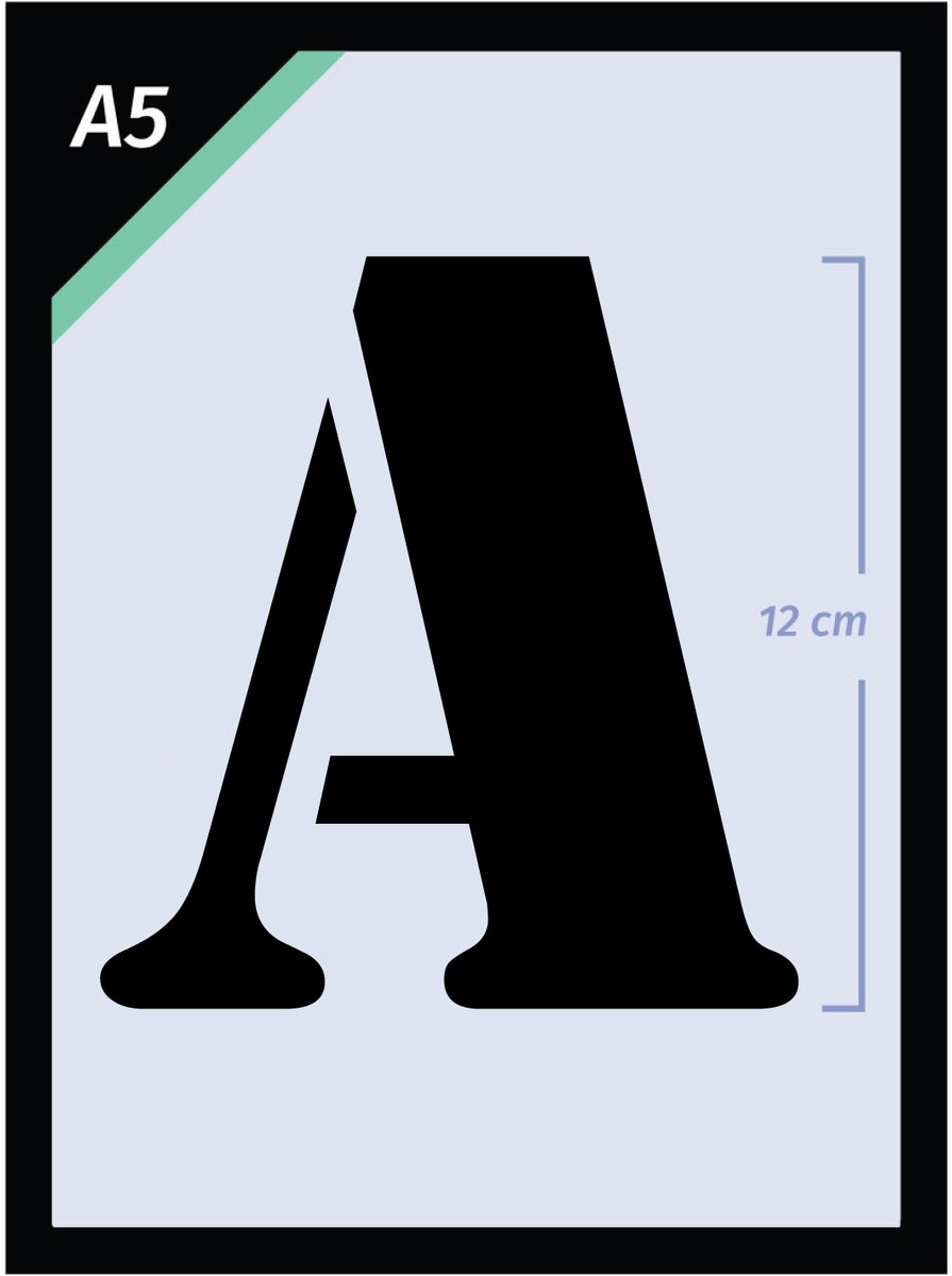QBIX Groot Formaat A5 Lettersjablonen Set - compleet alfabet - letter hoogte van 12 cm - Industrieel Lettertype