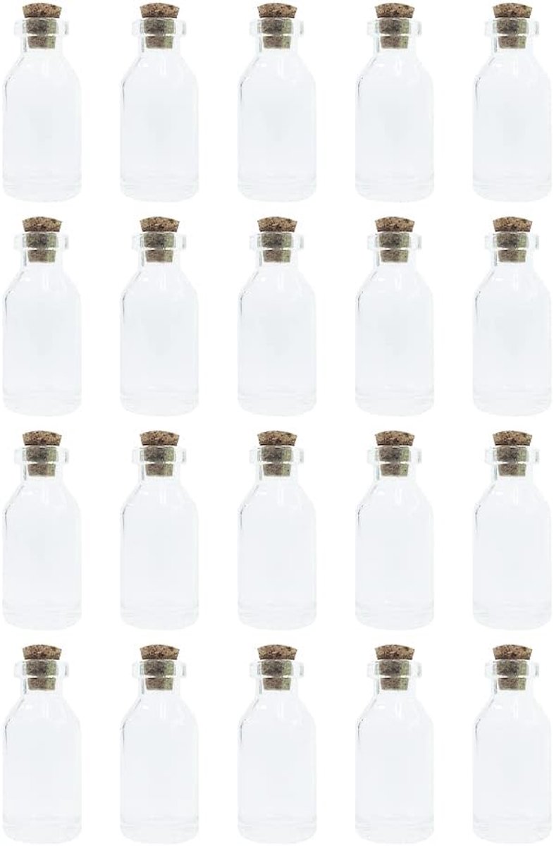 SnelShoppen - 20 Stuks Mini Glazen Flessen 5ML met Kurk - Perfect voor DIY Decoratie, Terrarium, Feest en Kunstprojecten - Hittebestendig en Recycleba
