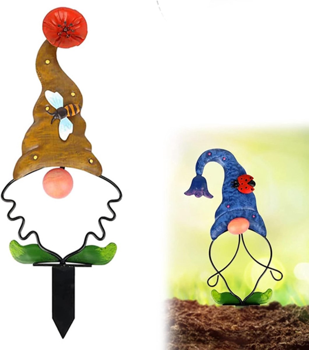 SnelShoppen - Grote Metalen Tuinsteker Dwerghuisdecoratie, Unieke Tuinbeeldjes, Kunstzinnige Tuindecoratie van Poedergecoat IJzer voor Tuin, Buiten, P