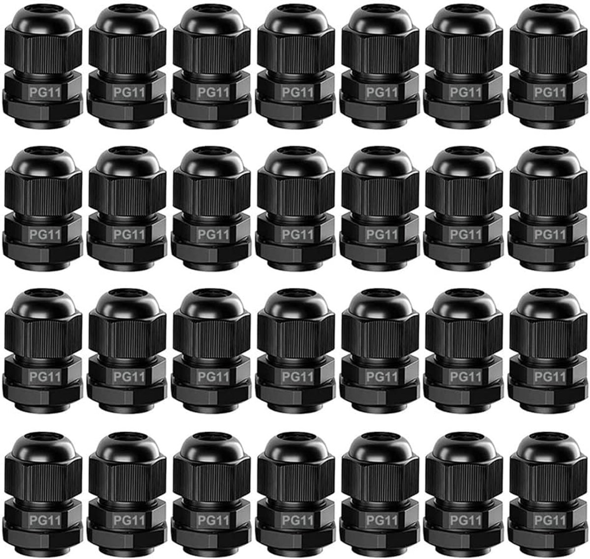 SnelShoppen - 28 Stuks PG11 Kabeldoorvoer, IP68 Waterdicht Plastic Verstelbare 5-10mm Kabeldoorvoeren met Pakking (Zwart) voor Binnen- en Buitentoepas