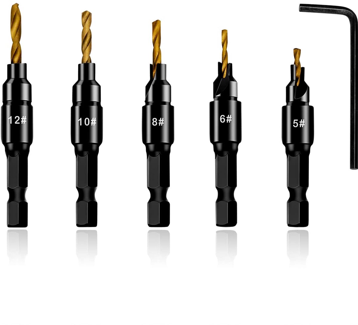 SnelShoppen - Set van 5 Viraalboor Bits, Titanium Coating, Inbussleutel Inclusief, 1/4 Inch Hex Shank, Voor Houtbewerking, Precisie Boorgaten, Ideaal