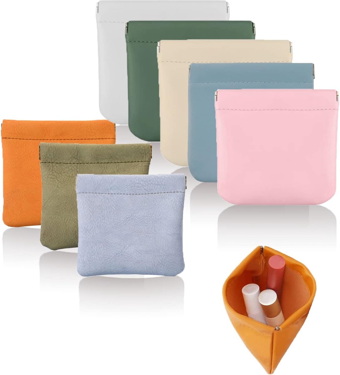 SnelShoppen - 8 Stuks Mini Cosmetic Bags van Lamsleer, Waterdicht, Zonder Rits, Multicolor voor Make-up, Sieraden en Oordopjes, Ideaal voor Uitgaan en
