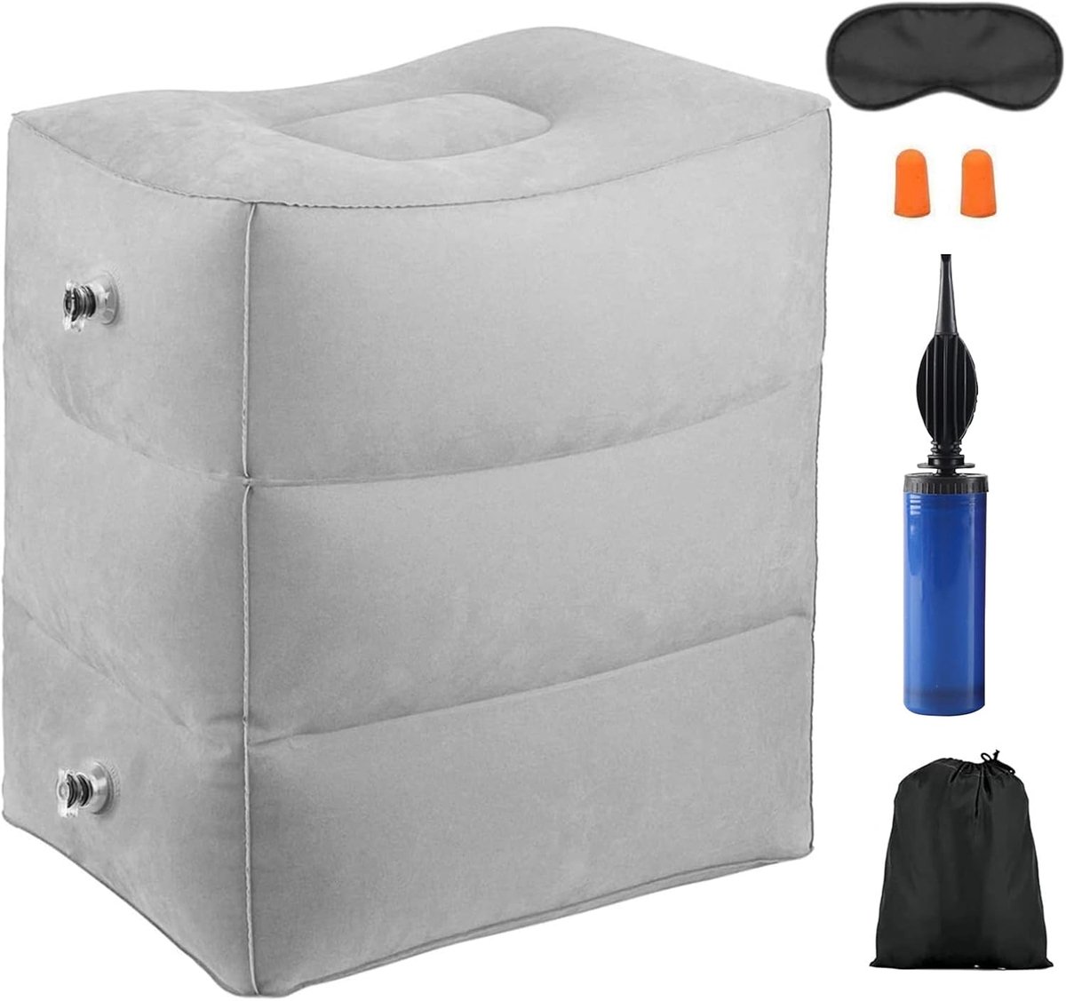 Inflatable Foot Rest Foot Pad Travel 3 Layers Airplane Footrest Pillow Adjustable Height Portable with Eye Mask Sleep - ShopVlot