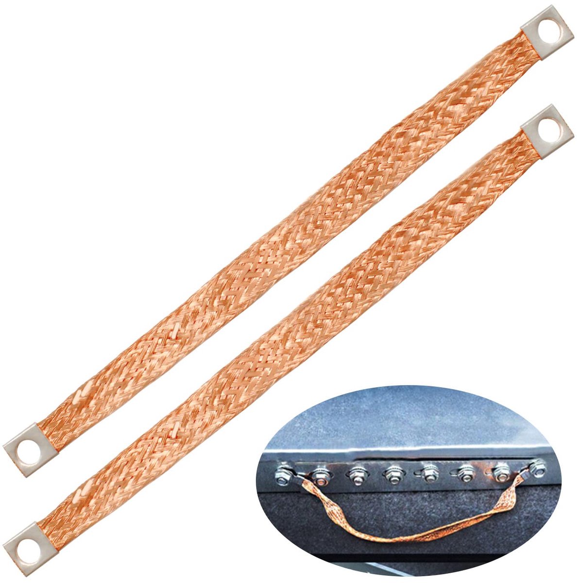 2 Pcs Battery Earthing Belt, Anti-Static Earthing Band with Mounting Holes, Made of Brass, Copper Ground Braid, Used - ShopVlot