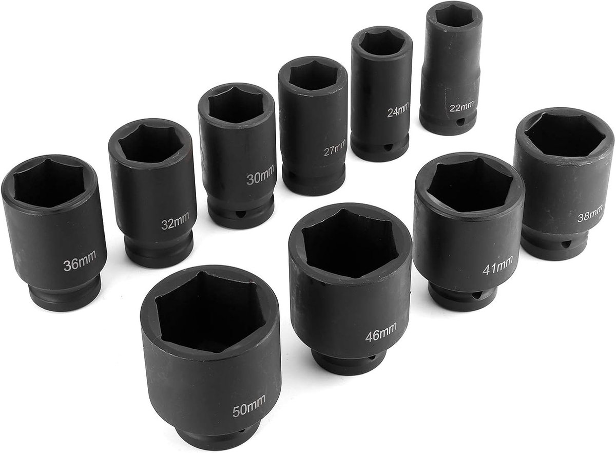 SnelShoppen - 10-delige Slagsleutelset met 3/4 Inch Aansluiting, 22-50mm Draagbare Auto Reparatieset van Hoogwaardige Cr-Mo Staal