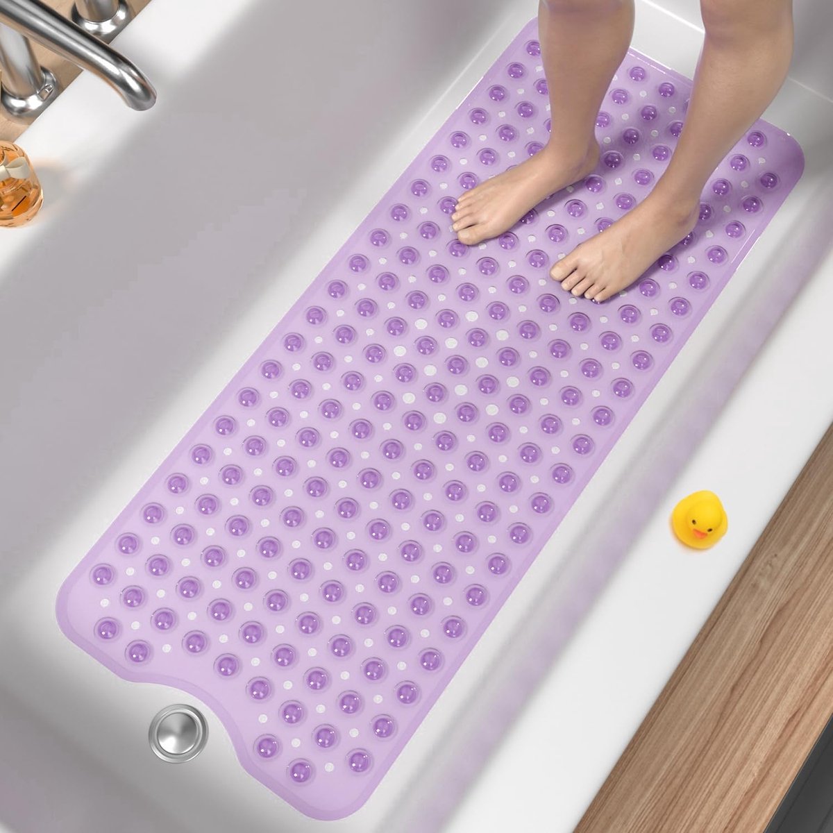 SnelShoppen - Extra Lange Badmat 102x41cm - Antislip Badmat met 200 Zuigcups - Machinewasbare Badkamer Mat - Zachte Badkamermat in Felpaars met Afvoer