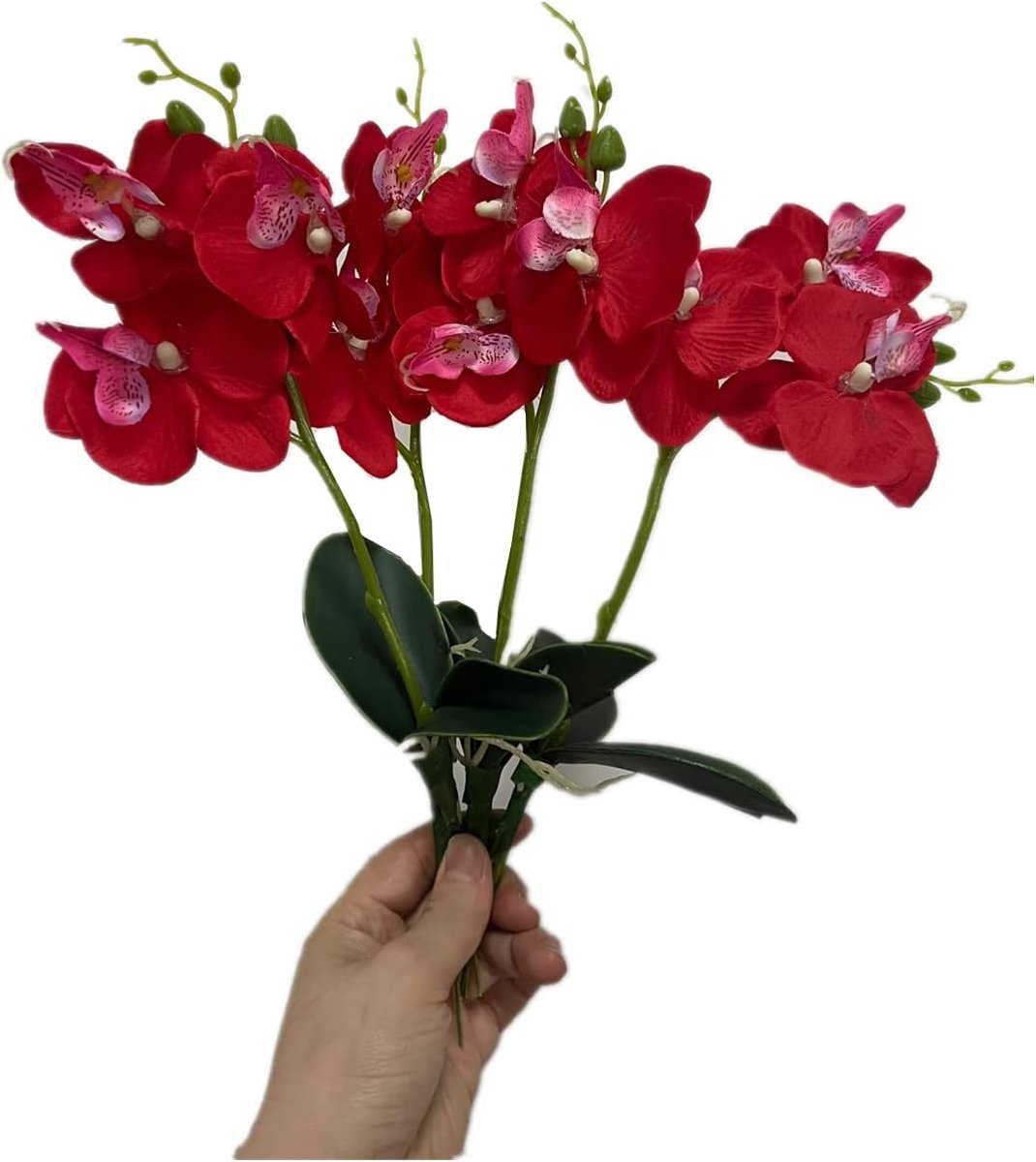SnelShoppen - 4 Bossen Tropische Kunstbloemen 28cm Mini Vlinder Orchidee met 3 Zijde Bloemkoppen en Phalaenopsis Orchidee Bladeren Nepblad voor Bruilo