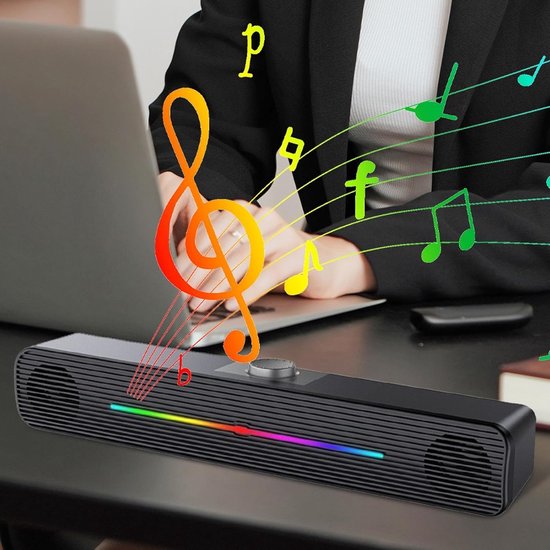 Computerluidsprekers Desktop Soundbar, Computer Bar Audio - RGB-audioluidspreker voor computer - RGB-desktopluidsprekers met verbeterd baseffect voor desktopcomputers, smartphones, tablets en — afbeelding 4