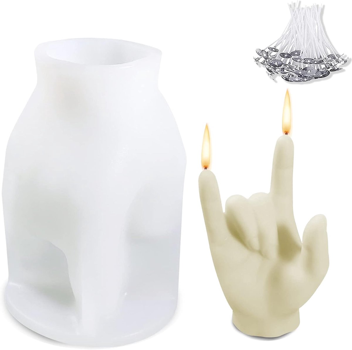 Candle Shape Silicone with 50pcs Candle Wakes 3D Gesture Shape Silicone Gesture Shape DIY Candles Candle Waker - ShopVlot